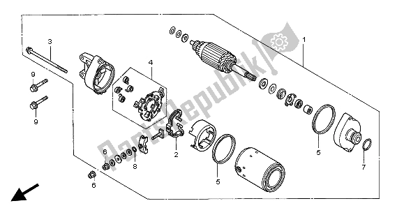 All parts for the Starting Motor of the Honda XL 1000V 2004
