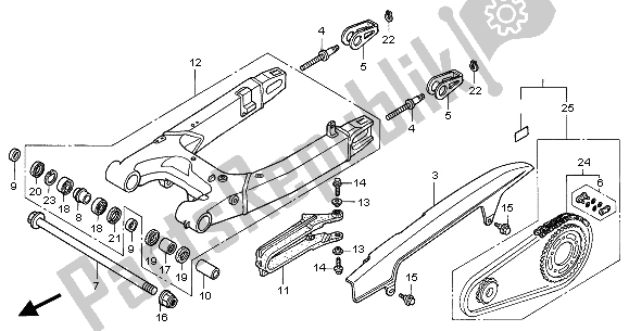 Alle onderdelen voor de Achterbrug van de Honda VTR 1000F 2001