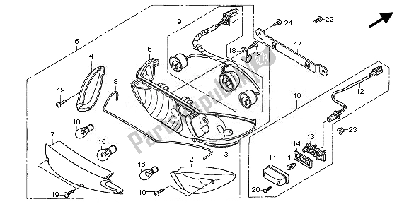 All parts for the Rear Combination Light of the Honda CBF 600S 2008