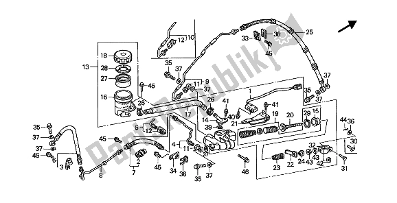 All parts for the Rear Brake Master Cylinder of the Honda GL 1500 1988