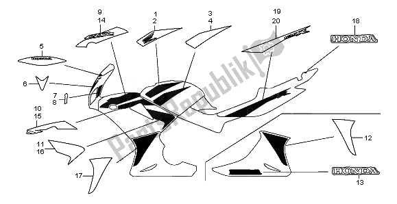 Alle onderdelen voor de Merk & Streep van de Honda CBR 125 RW 2008