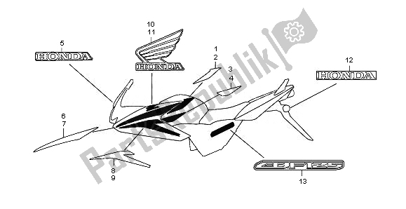 Todas as partes de Marcar E Riscar do Honda CBF 125M 2011