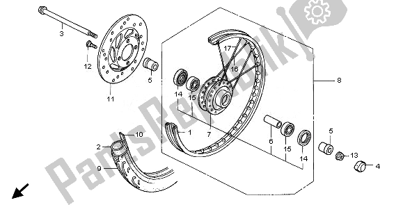 All parts for the Front Wheel of the Honda ANF 125 2008