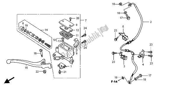 All parts for the Fr. Brake Master Cylinder of the Honda SH 300R 2008