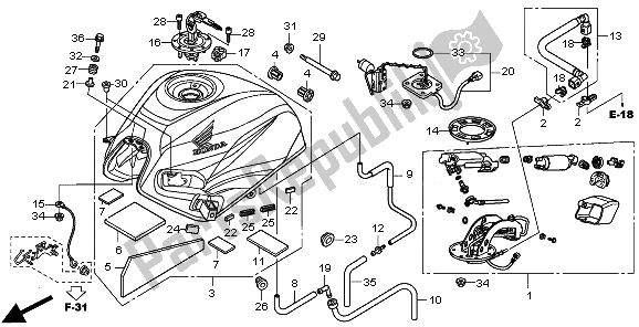 Alle onderdelen voor de Benzinetank van de Honda CBR 600 FA 2011