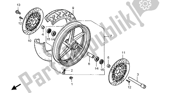 All parts for the Front Wheel of the Honda VFR 750F 1996