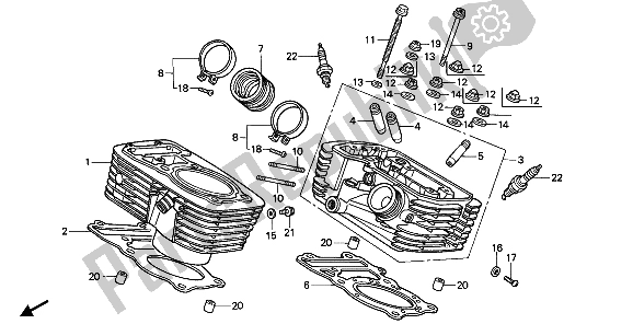 All parts for the Cylinder & Cylinder Head (rear) of the Honda VT 600C 1989