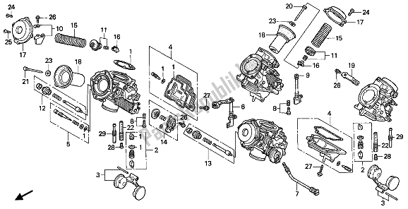 All parts for the Carburetor (component Parts) of the Honda VFR 750F 1990