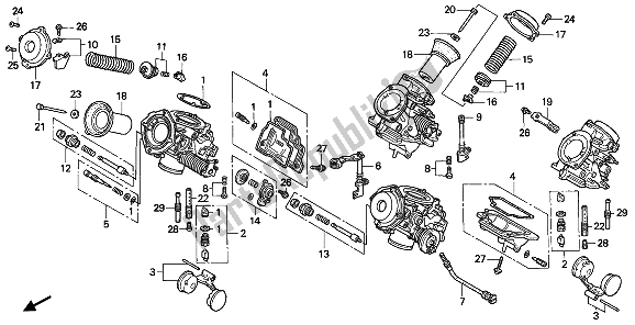 All parts for the Carburetor (component Parts) of the Honda VFR 750F 1990