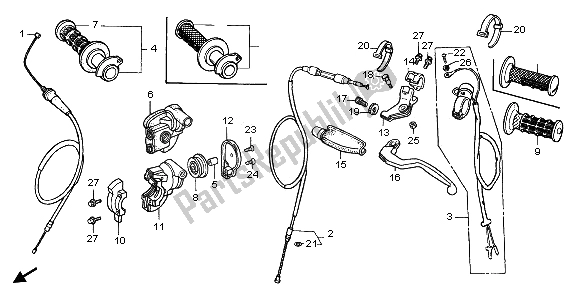 All parts for the Handle Lever & Switch Cable of the Honda CR 125R 2000
