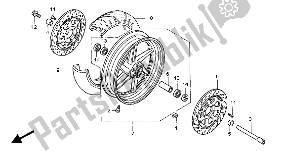 All parts for the Front Wheel of the Honda VTR 1000 SP 2000