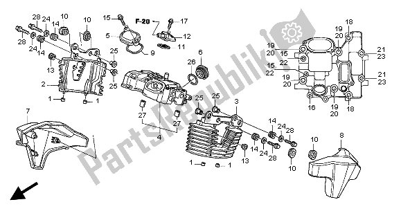 All parts for the Rear Cylinder Head Cover of the Honda VTX 1300S 2004