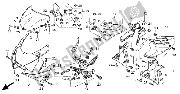 All parts for the Upper Cowl of the Honda CBR 900 RR 2002