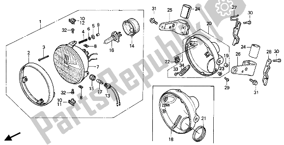 All parts for the Headlight (uk) of the Honda XBR 500 1987