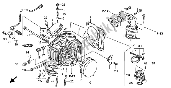 All parts for the Cylinder Head of the Honda ANF 125 2008