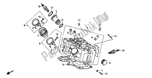 Toutes les pièces pour le Culasse (arrière) du Honda PC 800 1990