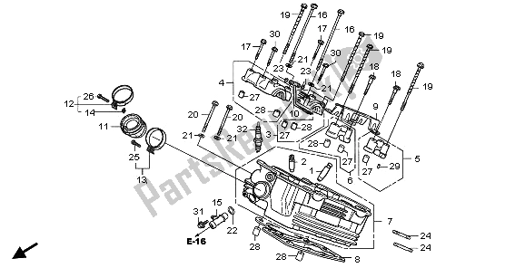 Alle onderdelen voor de Cilinderkop Achter van de Honda VTR 250 2009
