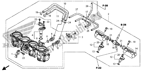Alle onderdelen voor de Gasklephuis van de Honda CBR 600 RA 2013