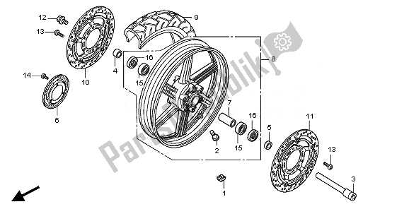 All parts for the Front Wheel of the Honda CBF 1000 FTA 2010