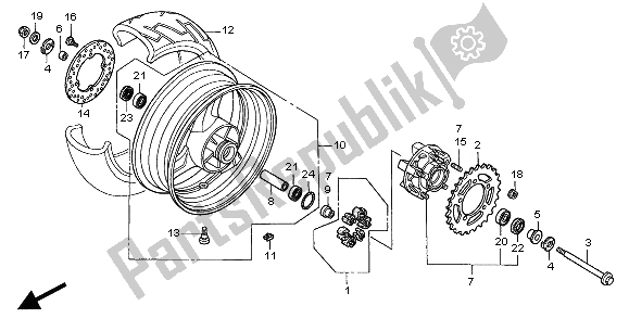 Tutte le parti per il Ruota Posteriore del Honda CB 600F Hornet 2002