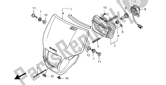 All parts for the Headlight of the Honda CRF 450X 2007