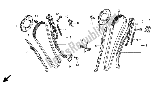 Alle onderdelen voor de Nokkenketting & Spanner van de Honda VT 750C 1999