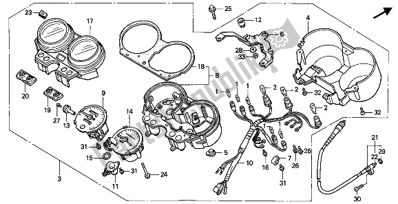 All parts for the Meter (kmh) of the Honda NTV 650 1993