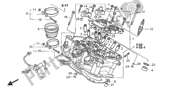 All parts for the Cylinder Head (rear) of the Honda VFR 800 2005