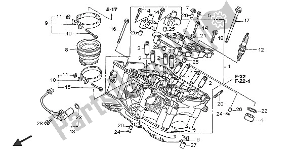 Alle onderdelen voor de Cilinderkop (achter) van de Honda VFR 800A 2005