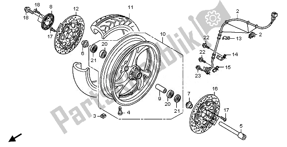 All parts for the Front Wheel of the Honda ST 1300A 2010