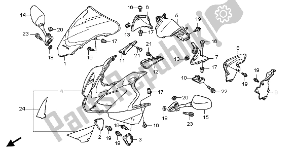 All parts for the Upper Cowl of the Honda VFR 800 2009
