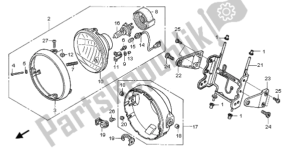 All parts for the Headlight (uk) of the Honda CB 1300F 2003