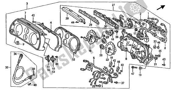 All parts for the Meter (mph) of the Honda ST 1100A 1993