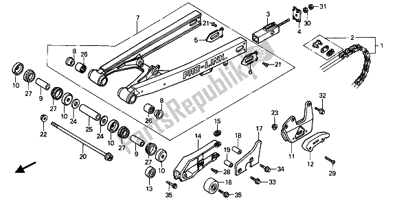 All parts for the Rear Fork & Drive Chain of the Honda CR 250R 1985