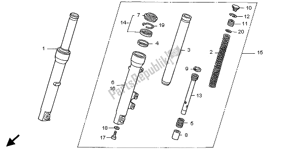 All parts for the Front Fork of the Honda SH 150 2006