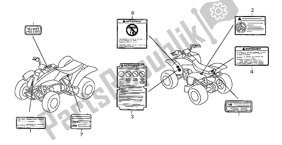 Todas las partes para Etiqueta De Precaución de Honda TRX 250 EX Sporttrax 2004