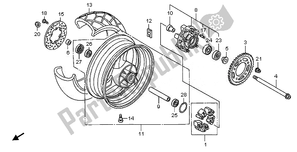 Todas as partes de Roda Traseira do Honda XL 1000V 2010