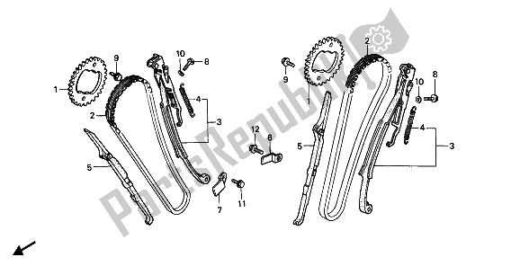 All parts for the Cam Chain & Tensioner of the Honda VT 600C 1988