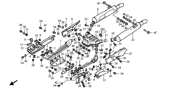 All parts for the Exhaust Muffler of the Honda GL 1500A 1996