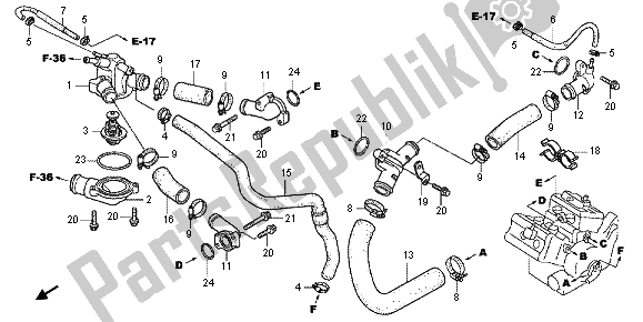 All parts for the Water Hose of the Honda VFR 800X 2012