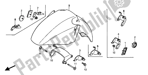 All parts for the Front Fender of the Honda ST 1100 1994