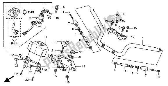 All parts for the Handle Pipe & Top Bridge of the Honda CBF 125M 2010