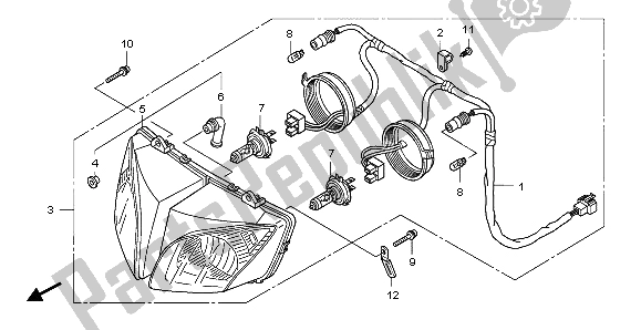 All parts for the Headlight (uk) of the Honda CBF 1000S 2007