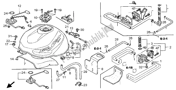 All parts for the Fuel Tank of the Honda VTR 1000F 1999