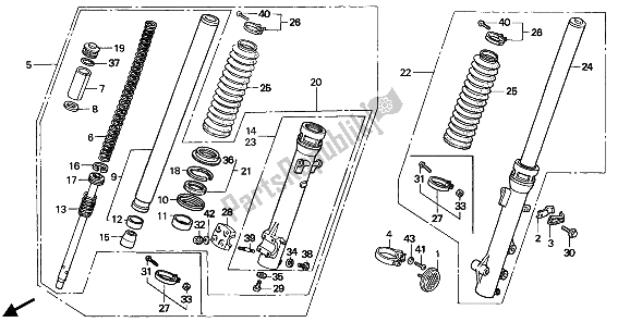 All parts for the Front Fork of the Honda XL 600 1988