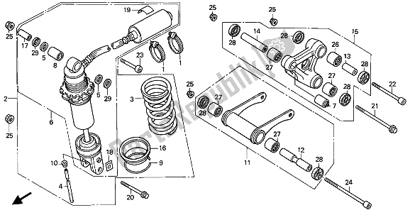 Alle onderdelen voor de Achterkussen van de Honda VFR 400R3 1991