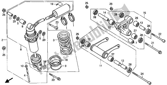All parts for the Rear Cushion of the Honda VFR 400R3 1991
