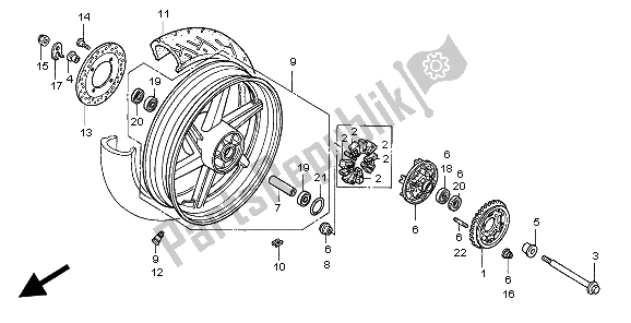 All parts for the Rear Wheel of the Honda CB 750F2 1999