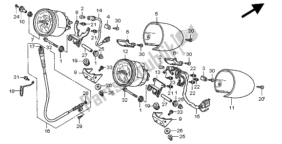 All parts for the Meter (kmh) of the Honda GL 1500C 1998