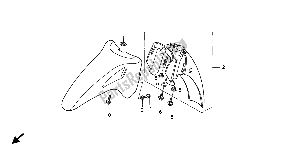 All parts for the Front Fender of the Honda ANF 125 2007